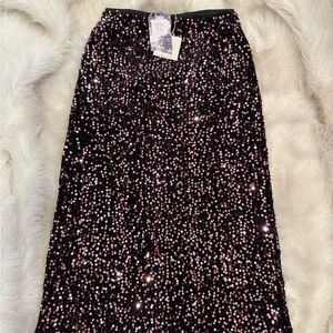 NKN velvet skirt Nekane Black and Pink metallic Sequins stretch Pencil fit XS S